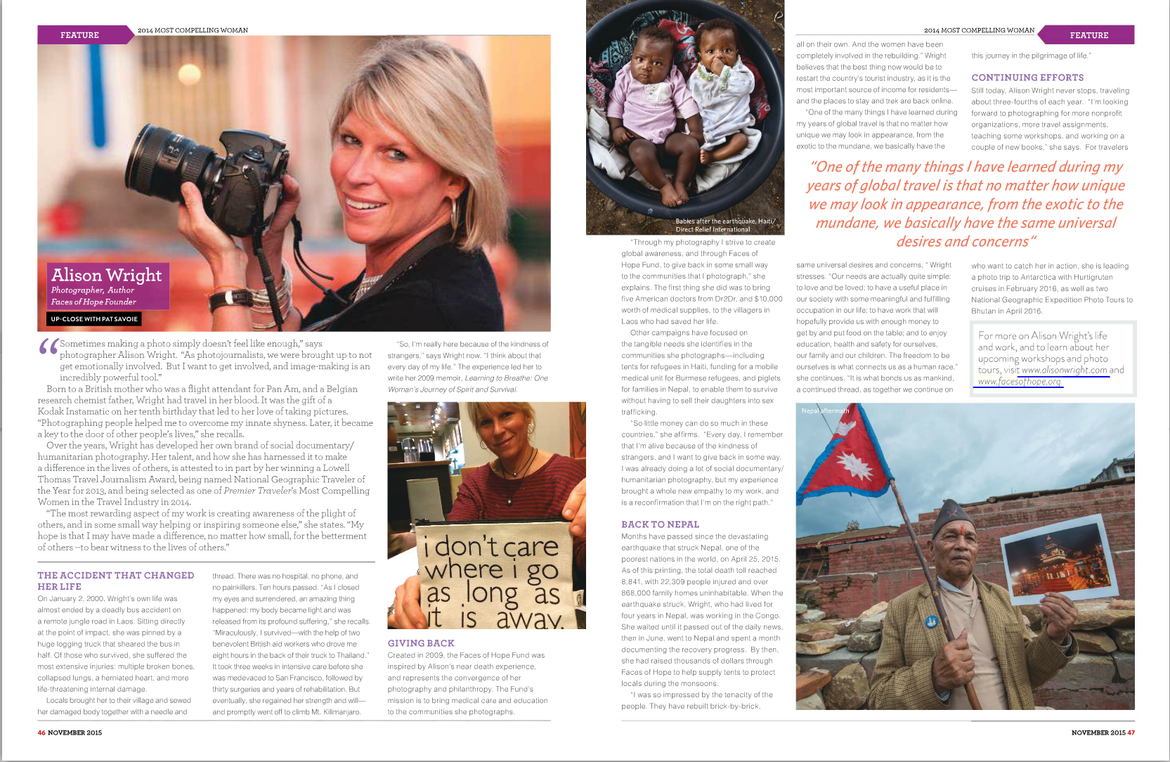 Premier Traveler Magazine interview as Most Compelling Woman in the Travel Industry, October/November 2015